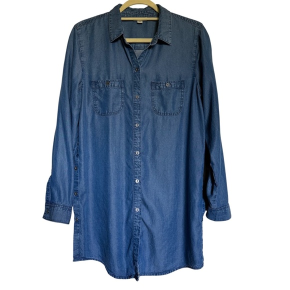J. Jill Denim Chambray Shirt with Side Buttons Size Medium - Picture 1 of 12